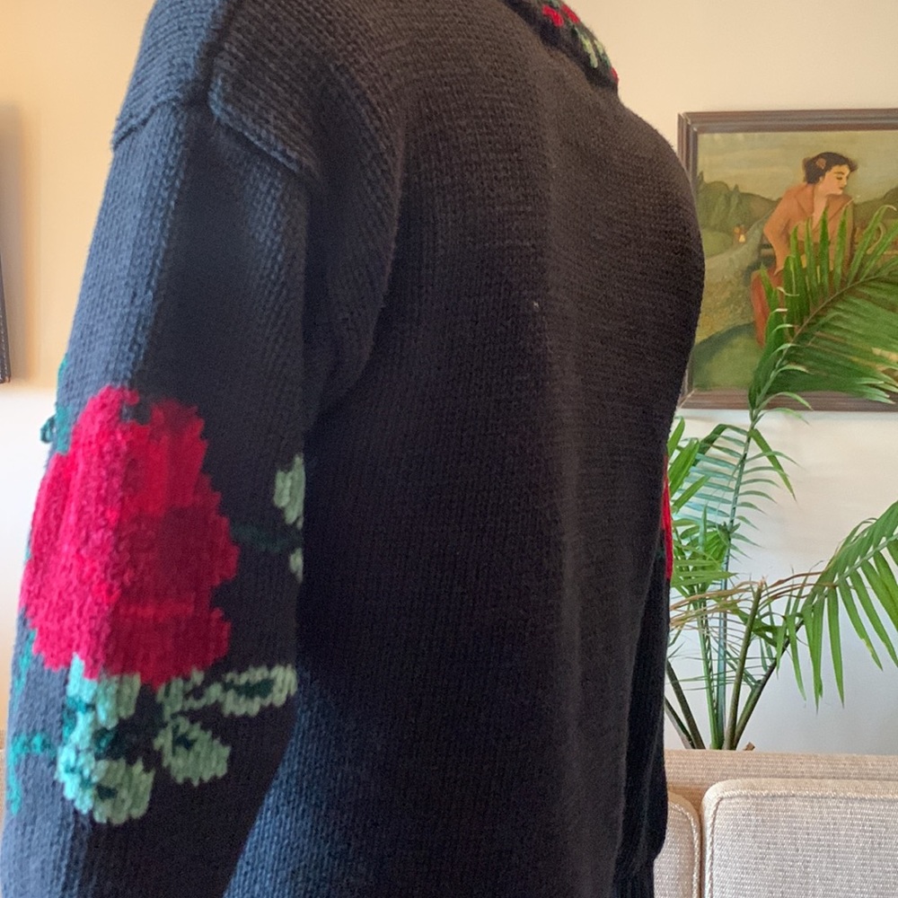 80’s ROSES FLORAL SWEATER CHENILLE - Picture 4 of 14